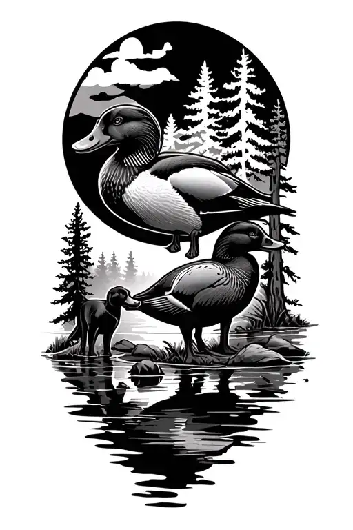 Duck Hunting With Dog And Trees