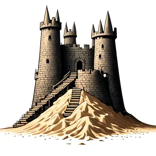 Sand Castle Being Built With Stairs On A Pile Of Sand