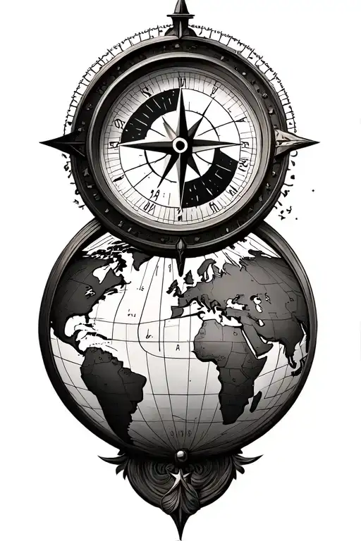 Compass With A Clock And World Map Leading