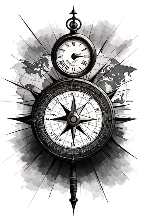 Compass With A Clock And World Map Leading