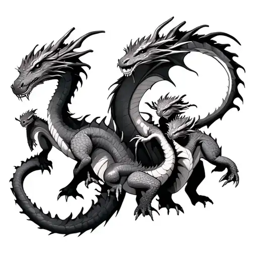 Mother Dragon Protecting 3 Baby Dragons