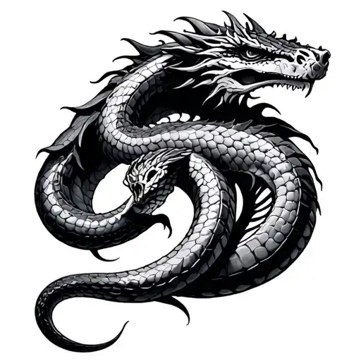 Skeletal Dragon Snake Wrapped Round