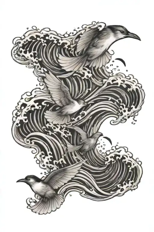 Waves And Birds Flying Away