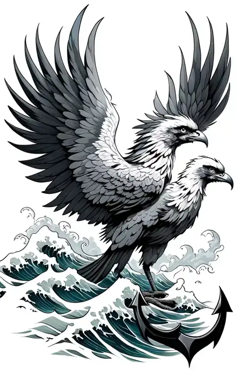 Phoenix From Waves Sea Storm With Anchor