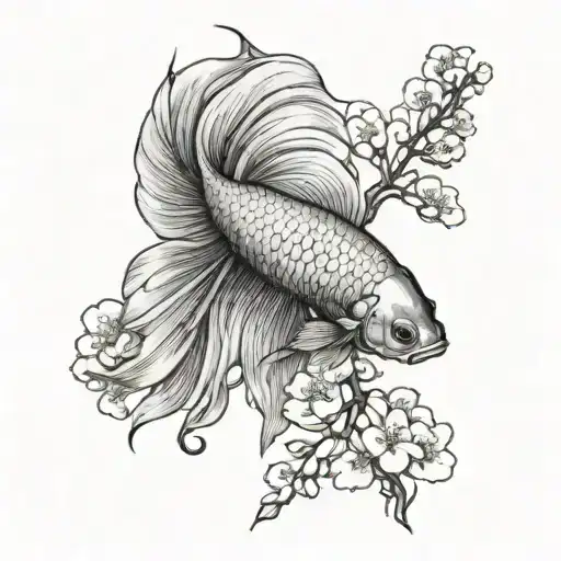 Crown Tail Betta With Cherry Blossoms