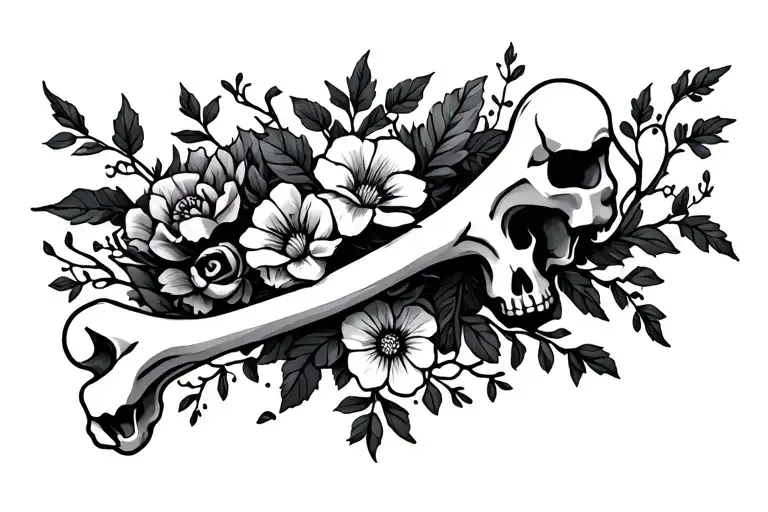 A Single Bone With Vines And Flowers With A Gothic Aesthetic