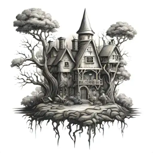 Mystic City With Gnomes And Trees