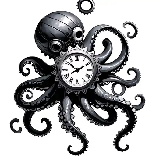 Octopus Warrior Compas Clock Cog Wheels Connected
