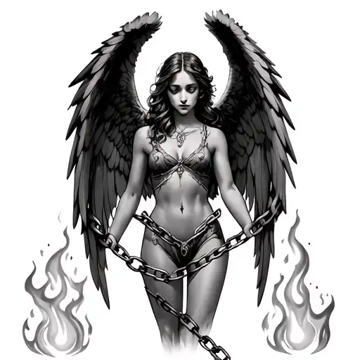 Fallen Angel With Fire Wings Break Chains