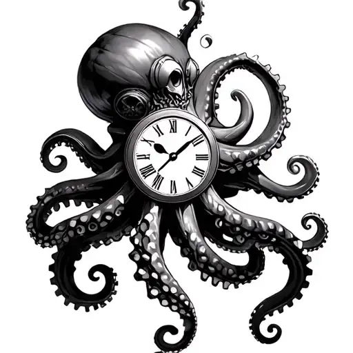 Octopus Warrior Compas Clock Cog Wheels Connected