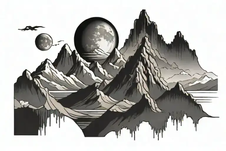 Mountains And Moon Merging Together