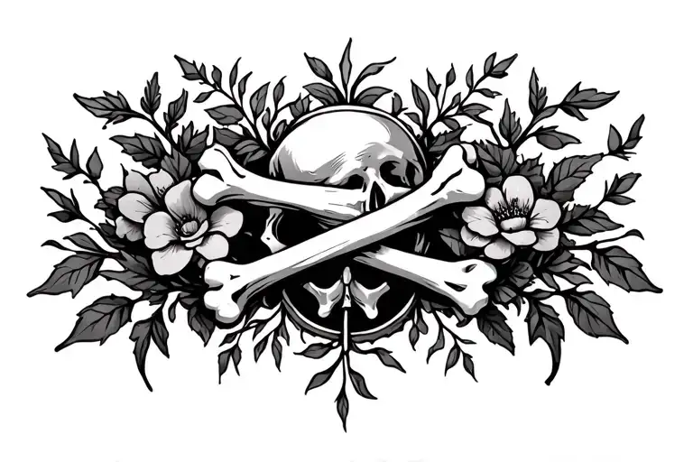 A Single Bone With Vines And Flowers Around It With A Gothic Aesthetic