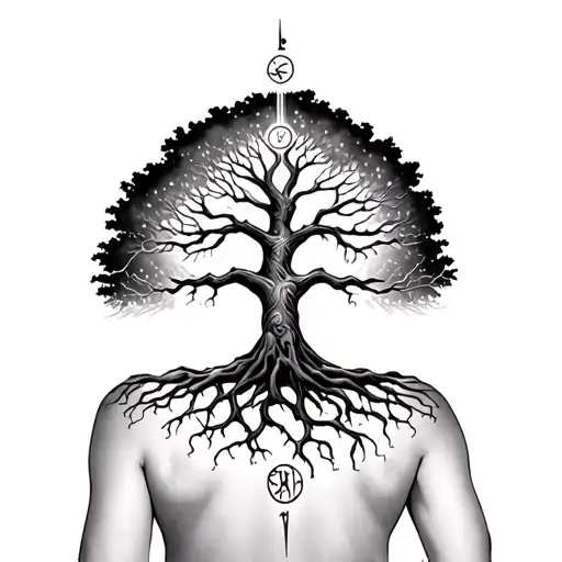 Tree Of Life With Runes Going Vertically On Back