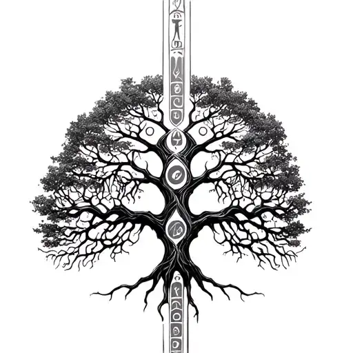 Tree Of Life With Runes Going Vertically On Back