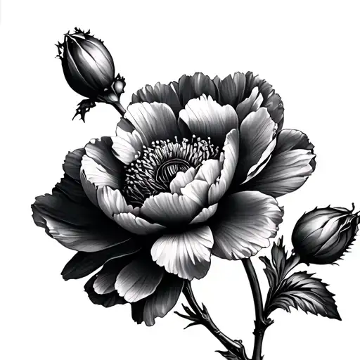 Thin Peony Stem With An Anemone Stem