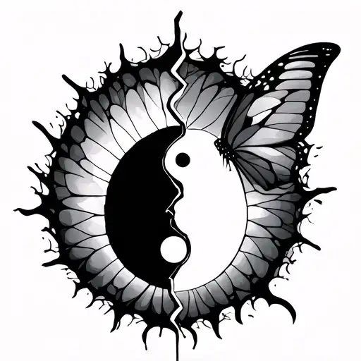 Butterfly Broken Material Wings Yinyang Symbol Split