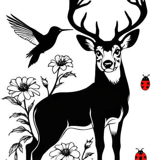 Deer And Hummingbird And Tigger Lilly's Flower And Lady Bug