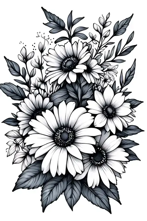 Fine Line March April And October Birth Month Flower Bouquet