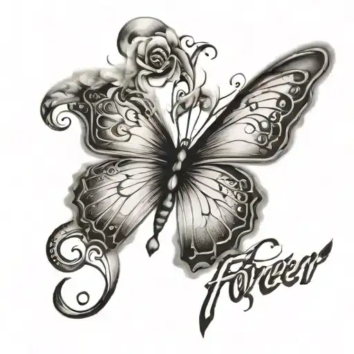 The Word Forever With A Butterfly Incorporated On The Top Left Corner