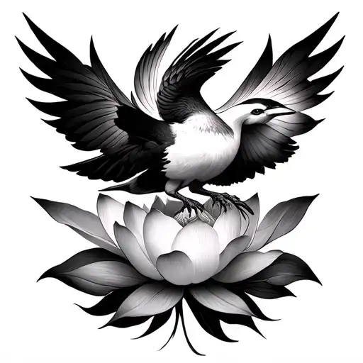 Lotus And Nightshades With A Ight3ngale Bird