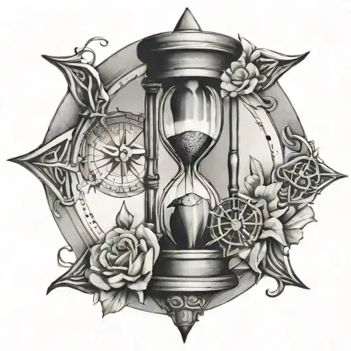 Mens Hourglass Tattoo With Compass Rose Intertwined