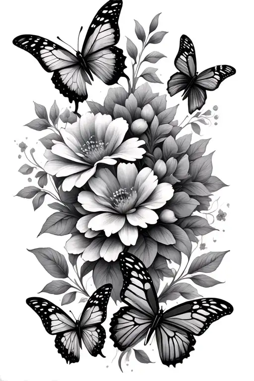 Flowers And Butterflies Intertwined