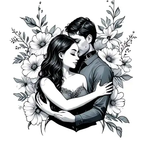 2 People Hugging One Taller Than The Other With Flowers