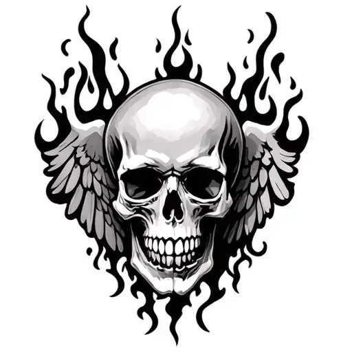 Skull And Flame Like Wings