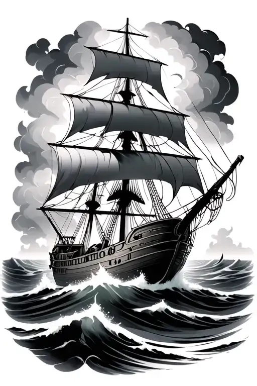 Pirate Ship Sailing Through Stormy Seas