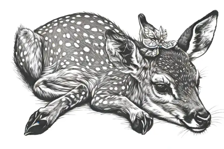 Baby Deer Lying Down With Head Up Looking At One Starr