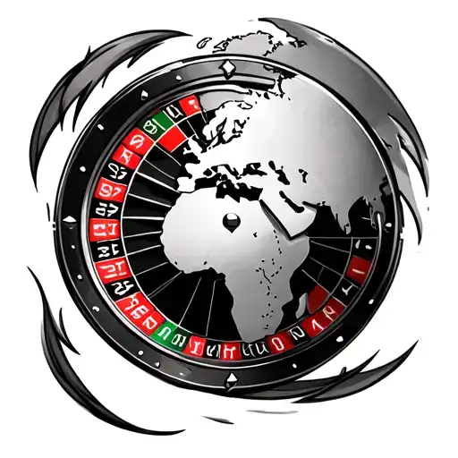 Section Of A Roulette Wheel On Left Hand Side Which Blends Into A And World Map On The Right