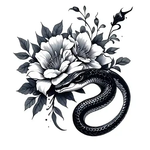 Snake In Flowers And Dark Smokes