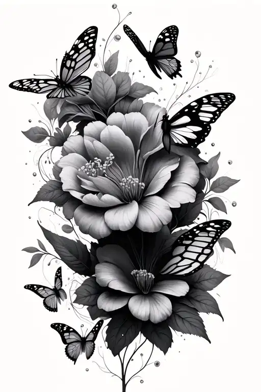 Flowers Flowing With Butterflies Surrounding