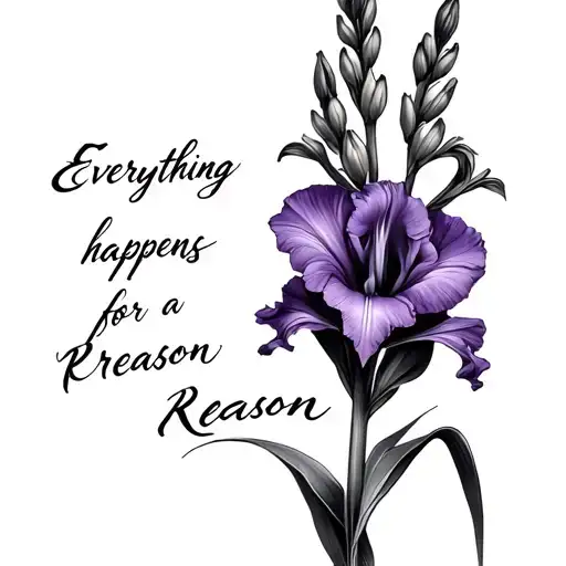 Gladiolus Violet With Words Everything Happens For A Reason For Rib