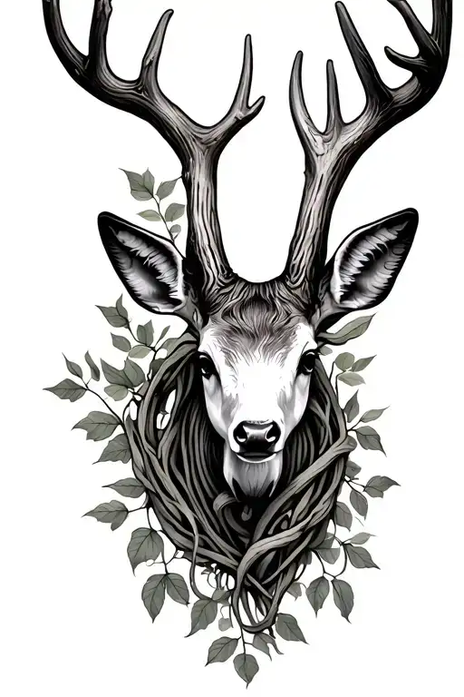 Deer Antler Wrapped In Vines Growing