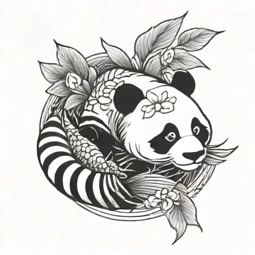 Minimalist Panda And Koi Fish