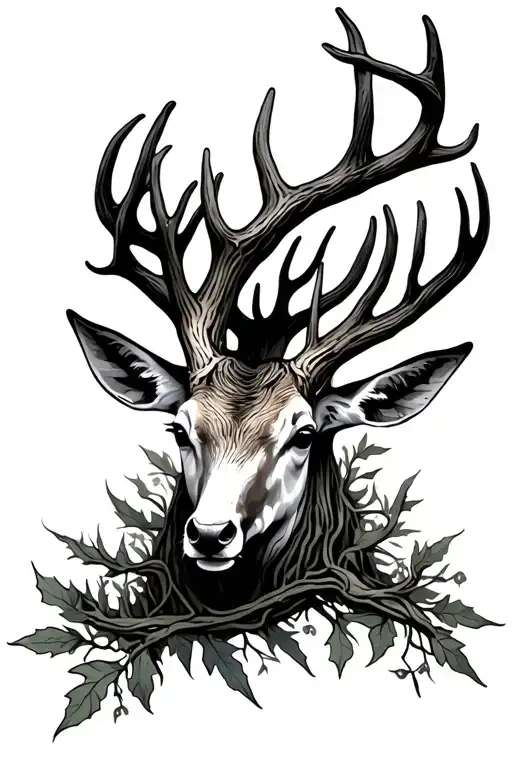 Deer Antler Wrapped In Vines Growing