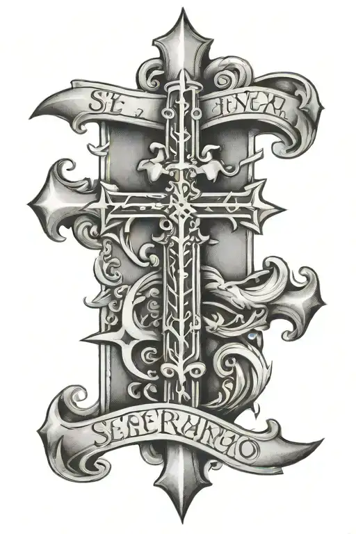 In Lettering Medieval Serrano With Cross