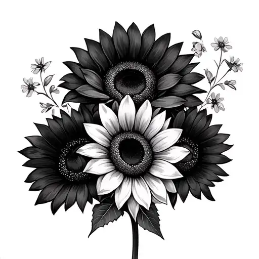 Three Sunflowers With Small Flowers Around