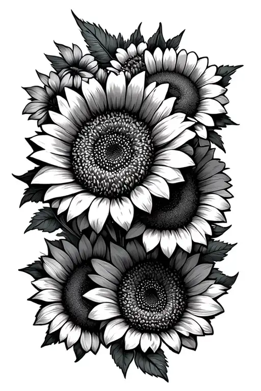 Three Sunflowers With Small Flowers Around Lineart