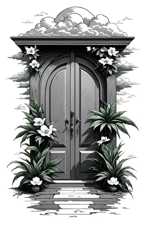 Paradise Door With Clouds Surrounding