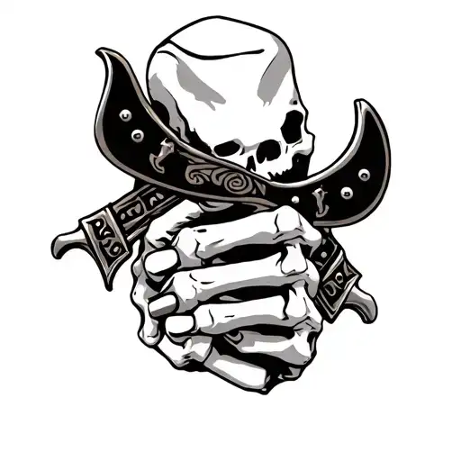 Skeleton Hand Holding Cowboy Spurs