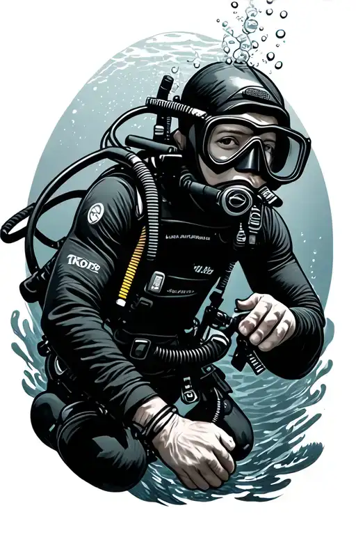 Full-fledged Scuba Diver Underwater While Swimming