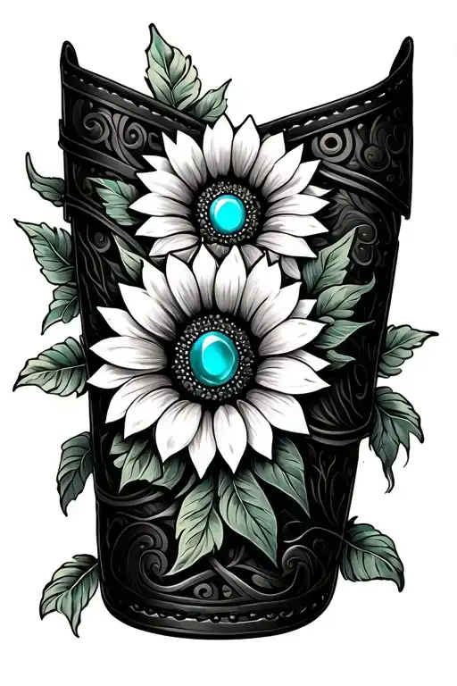 Tooled Leather With Sunflowers And Turquoise Gems