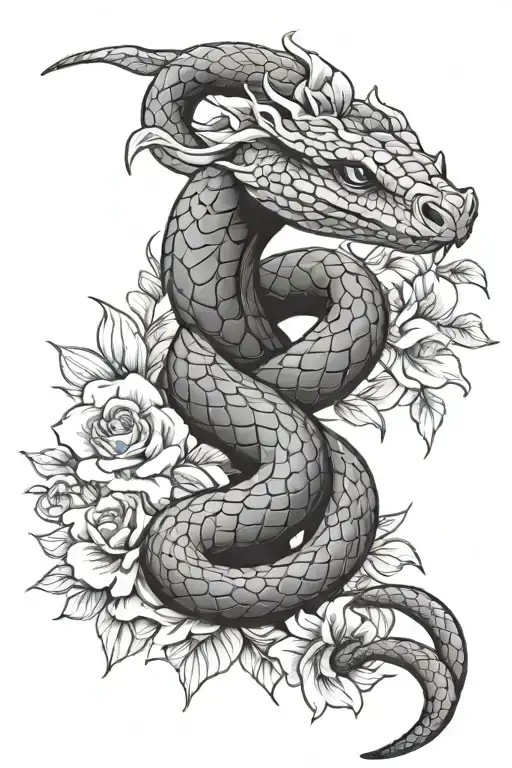 Cobra Wrapped Around Flower