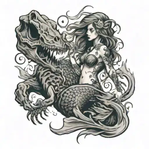 Mermaid With T-rex Skelleton Body