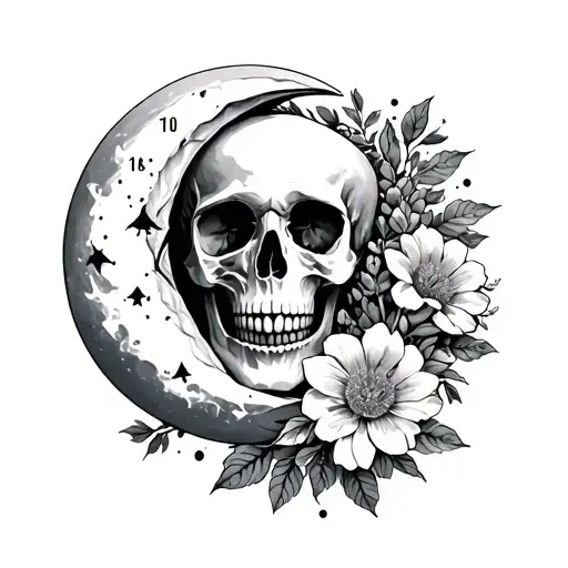 Skull Moon Flowers Time Constalations