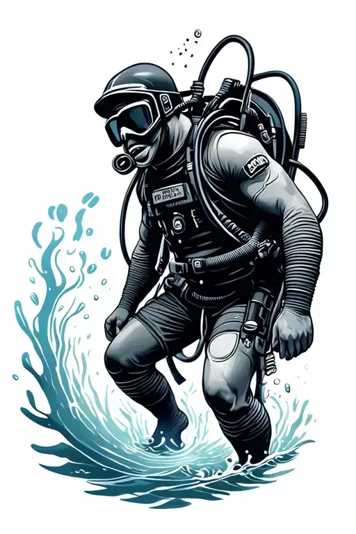 Full-fledged Alpha Man Scuba Diver In The Deep Sea Diver