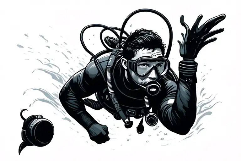 Full-fledged Swimming Alpha Man Scuba Diver In The Deep Ocean