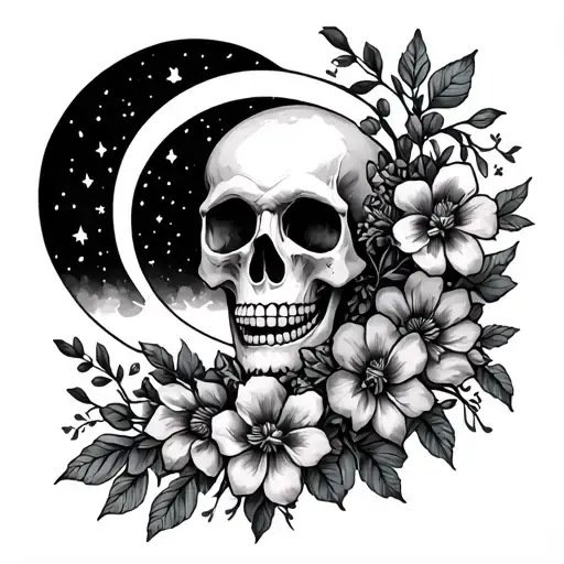 Skull Moon Flowers Time Taurus Virgo Libra Cancer